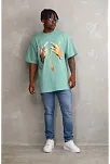 Erkek Baskılı T-shirt Kısa Kol Bisiklet Yaka Rahat Kalıp Tişört - Mint Yeşili