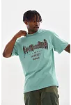 Erkek Baskılı T-shirt Kısa Kol Bisiklet Yaka Rahat Kalıp Tişört - Mint Yeşili