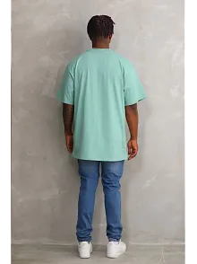 Erkek Baskılı T-shirt Kısa Kol Bisiklet Yaka Rahat Kalıp Tişört - Mint Yeşili