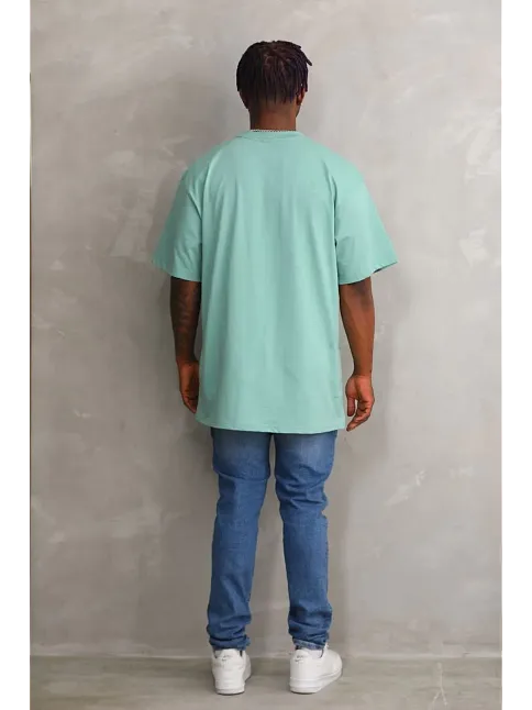 Erkek Baskılı T-shirt Kısa Kol Bisiklet Yaka Rahat Kalıp Tişört - Mint Yeşili
