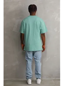 Erkek Baskılı T-shirt Kısa Kol Bisiklet Yaka Rahat Kalıp Tişört - Mint Yeşili