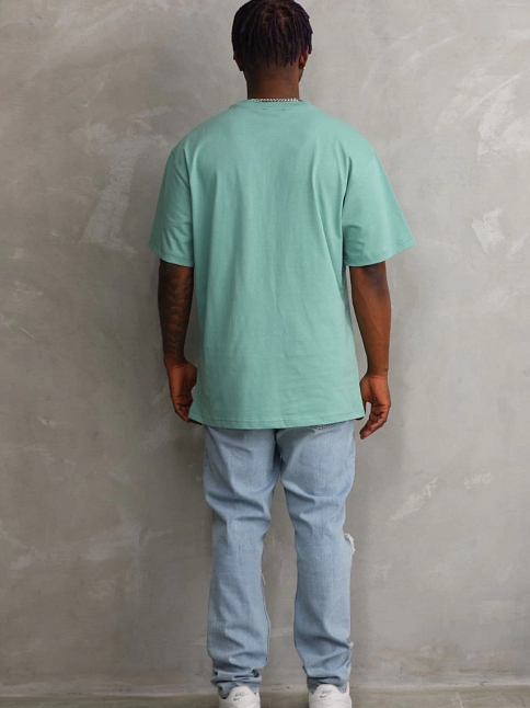 Erkek Baskılı T-shirt Kısa Kol Bisiklet Yaka Rahat Kalıp Tişört - Mint Yeşili