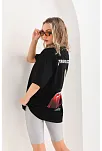 Kadın Baskılı T-shirt Kısa Kol Bisiklet Yaka Oversize Rahat Kalıp Günlük Tişört - Siyah