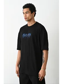 Erkek Baskılı Oversize  Kısa Kol T-shirt - Siyah