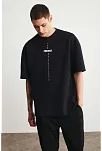 Erkek Baskılı T-shirt Kısa Kol Bisiklet Yaka Regular Fit Rahat Kalıp Tişört - Siyah