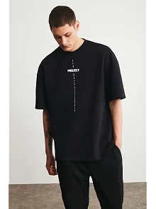 Erkek Baskılı T-shirt Kısa Kol Bisiklet Yaka Regular Fit Rahat Kalıp Tişört - Siyah