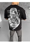Erkek Kısa Kol Tişört Bisiklet Yaka Filistin Poşulu Baskılı T-shirt - Siyah