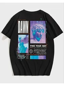 Kadın Baskılı T-shirt Kısa Kol Bisiklet Yaka Oversize Rahat Kalıp Tişört - Siyah