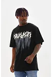 Erkek Baskılı T-shirt Kısa Kol Bisiklet Yaka Rahat Kalıp Tişört - Siyah