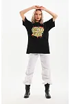 Kadın Kısa Kol Yazlık Tişört Bisiklet Yaka Ejderha Baskılı T-shirt - Siyah