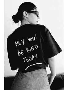 Kadın Baskılı T-shirt Kısa Kol Bisiklet Yaka Oversize Rahat Kalıp Tişört T-shirt - Siyah