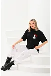 Kadın Kısa Kol Yazlık Tişört Bisiklet Yaka Baskılı Oversize T-shirt - Siyah