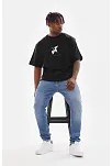 Erkek Baskılı T-shirt Yazlık Kısa Kol Bisiklet Yaka Tişört - Siyah