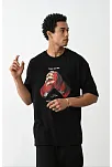 Erkek Boxy Eldiven Baskılı T-shirt Kısa Kol Bisiklet Yaka Tişört - Siyah