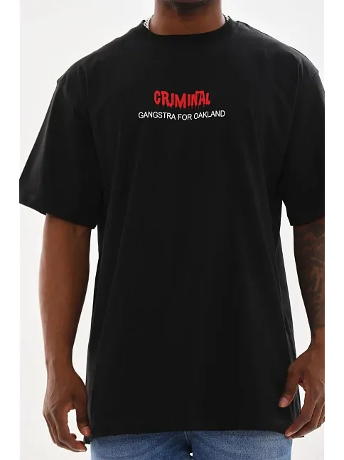 Erkek Baskılı T-shirt Kısa Kol Bisiklet Yaka Rahat Kalıp Tişört  - Siyah
