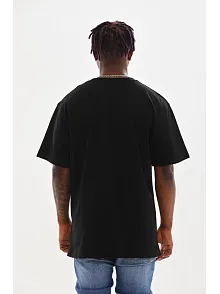 Erkek Baskılı T-shirt Kısa Kol Bisiklet Yaka Rahat Kalıp Tişört - Siyah