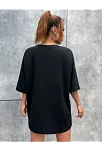 Kadın Kelebek Baskılı Oversize Kısa Kol T-shirt - Siyah
