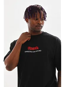 Erkek Baskılı T-shirt Kısa Kol Bisiklet Yaka Rahat Kalıp Tişört  - Siyah