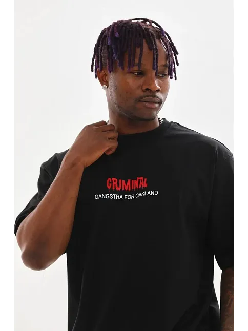 Erkek Baskılı T-shirt Kısa Kol Bisiklet Yaka Rahat Kalıp Tişört  - Siyah