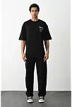 Erkek Kısa Kol Yazlık Tişört Bisiklet Yaka Baskılı Oversize T-shirt - Siyah
