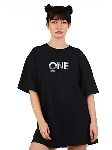 Kadın Baskılı T-shirt Kısa Kol Bisiklet Yaka Oversize Rahat Kalıp Tişört - Siyah