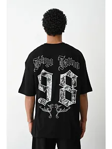 Erkek Kısa Kol Yazlık Tişört Bisiklet Yaka Baskılı Oversize T-shirt - Siyah