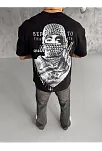 Erkek Kısa Kol Tişört Bisiklet Yaka Filistin Poşulu Baskılı T-shirt - Siyah