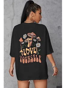 Kadın Baskılı Oversize Kısa Kol T-shirt - Siyah