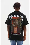 Erkek Baskılı T-shirt Kısa Kol Bisiklet Yaka Rahat Kalıp Tişört  - Siyah