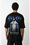 Erkek Baskılı Oversize  Kısa Kol T-shirt - Siyah