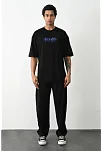 Erkek Baskılı Oversize  Kısa Kol T-shirt - Siyah