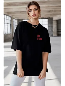 Kadın Baskılı T-shirt Kısa Kol Bisiklet Yaka Oversize Rahat Kalıp Tişört - Siyah