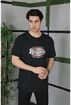 Erkek Baskılı T-shirt Kısa Kol Bisiklet Yaka Regular Fit Rahat Kalıp Günlük Tişört - Siyah