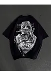 Kadın Kısa Kol Tişört Bisiklet Yaka Filistin Poşülü Baskılı T-shirt - Siyah