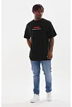 Erkek Baskılı T-shirt Kısa Kol Bisiklet Yaka Rahat Kalıp Tişört  - Siyah