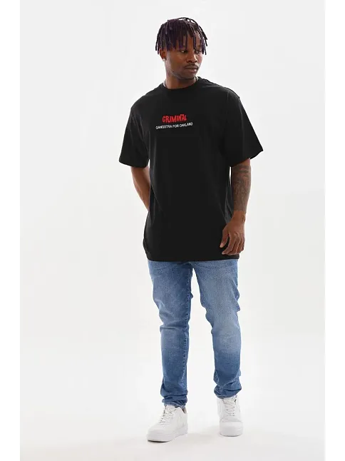 Erkek Baskılı T-shirt Kısa Kol Bisiklet Yaka Rahat Kalıp Tişört  - Siyah