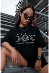 Kadın Baskılı T-shirt Kısa Kol Bisiklet Yaka Oversize Rahat Kalıp Tişört - Siyah