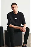 Erkek Baskılı T-shirt Kısa Kol Bisiklet Yaka Regular Fit Rahat Kalıp Tişört - Siyah