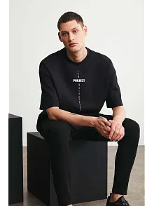 Erkek Baskılı T-shirt Kısa Kol Bisiklet Yaka Regular Fit Rahat Kalıp Tişört - Siyah