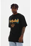 Erkek Baskılı T-shirt Kısa Kol Bisiklet Yaka Rahat Kalıp Tişört - Siyah