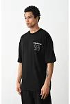 Erkek Kısa Kol Yazlık Tişört Bisiklet Yaka Baskılı Oversize T-shirt - Siyah