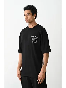 Erkek Kısa Kol Yazlık Tişört Bisiklet Yaka Baskılı Oversize T-shirt - Siyah
