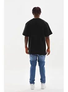 Erkek Baskılı T-shirt Kısa Kol Bisiklet Yaka Rahat Kalıp Günlük Tişört - Siyah