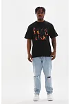 Erkek Baskılı T-shirt Kısa Kol Bisiklet Yaka Rahat Kalıp Tişört - Siyah