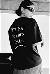 Kadın Baskılı T-shirt Kısa Kol Bisiklet Yaka Oversize Rahat Kalıp Tişört T-shirt - Siyah