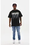 Erkek Baskılı T-shirt Kısa Kol Bisiklet Yaka Rahat Kalıp Tişört - Siyah