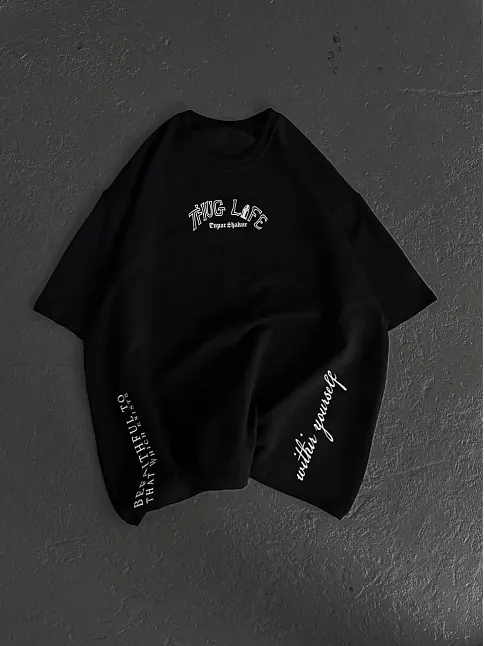 Kadın Kısa Kol Tişört Bisiklet Yaka Filistin Poşülü Baskılı T-shirt - Siyah