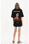 Kadın Baskılı T-shirt Kısa Kol Bisiklet Yaka Oversize Rahat Kalıp Günlük Tişört - Siyah