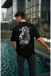 Erkek Kısa Kol Tişört Bisiklet Yaka Filistin Poşulu Baskılı T-shirt - Siyah