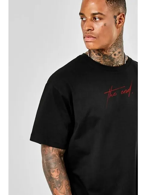 Erkek Baskılı T-shirt Kısa Kol Bisiklet Yaka Regular Fit Rahat Kalıp Günlük Tişört - Siyah